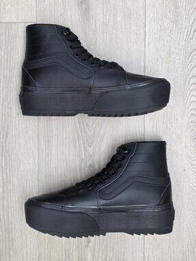 VANS Filmore Hi Stackform Tapered Platform Shoes Triple Black Women's Sz 6.5 New